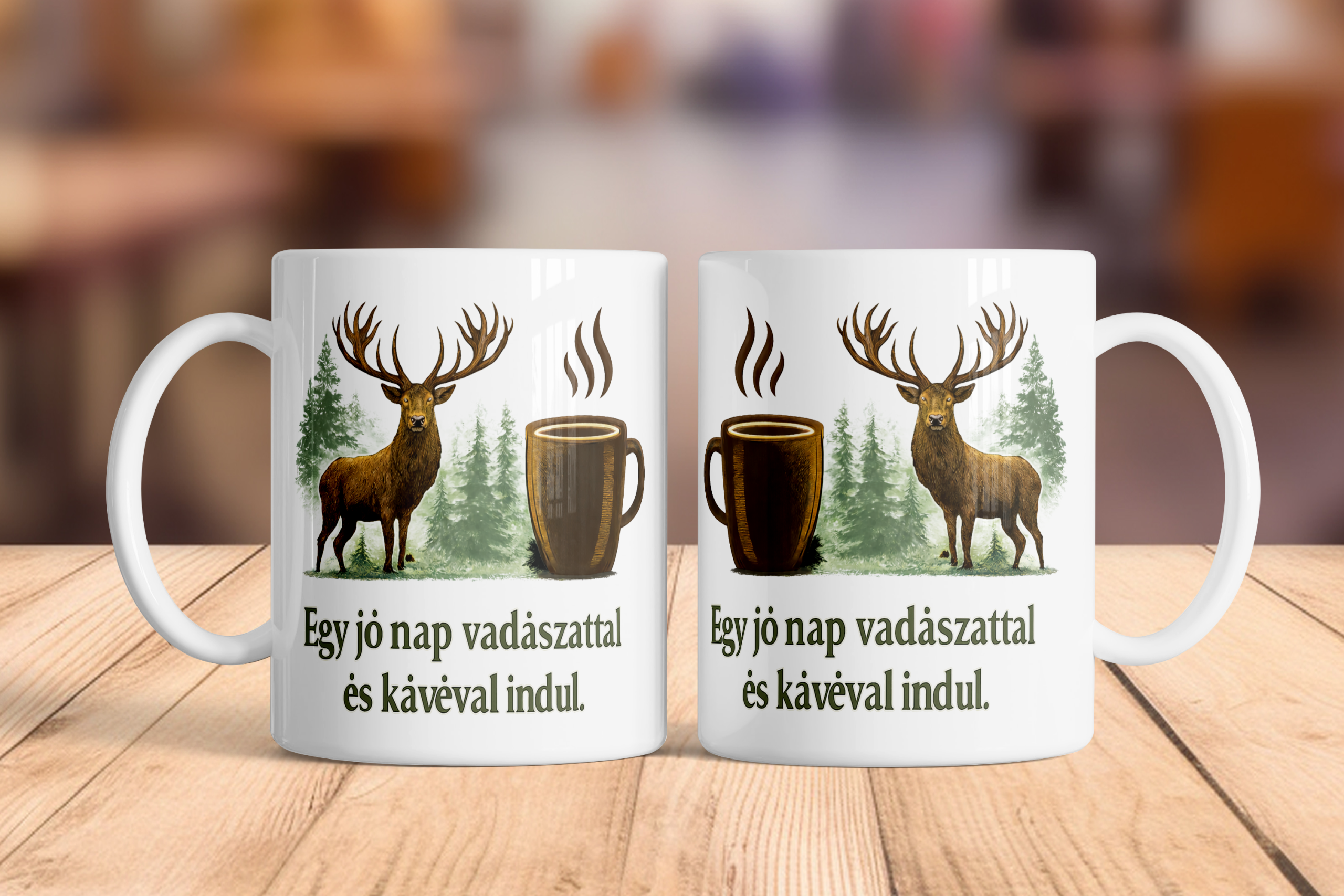 Vadászos Kávés Bögre – „Egy Jó Nap Vadászattal és Kávéval Indul” Egyedi Ajándék Vadászoknak