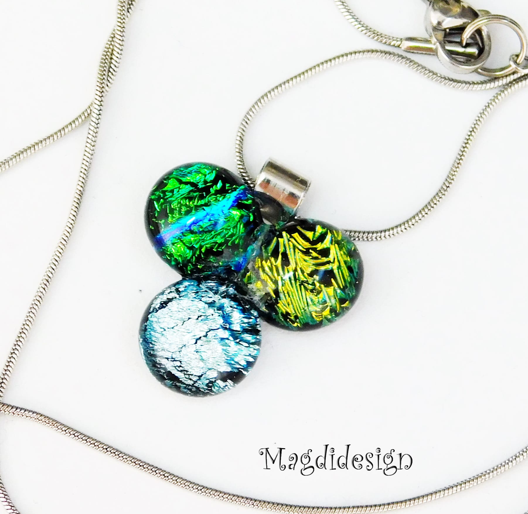 Arany-zöld-ezüst dichroic bogyós üvegékszer nyaklánc