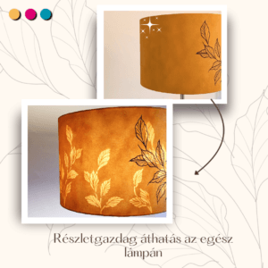 Okker/arany ÁLLÓLÁMPA búra levél mintával, részletgazdag áthatással