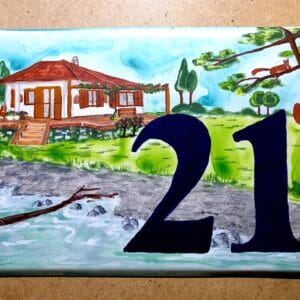Illusztrációs házszám A4 méretben, kézzel festett