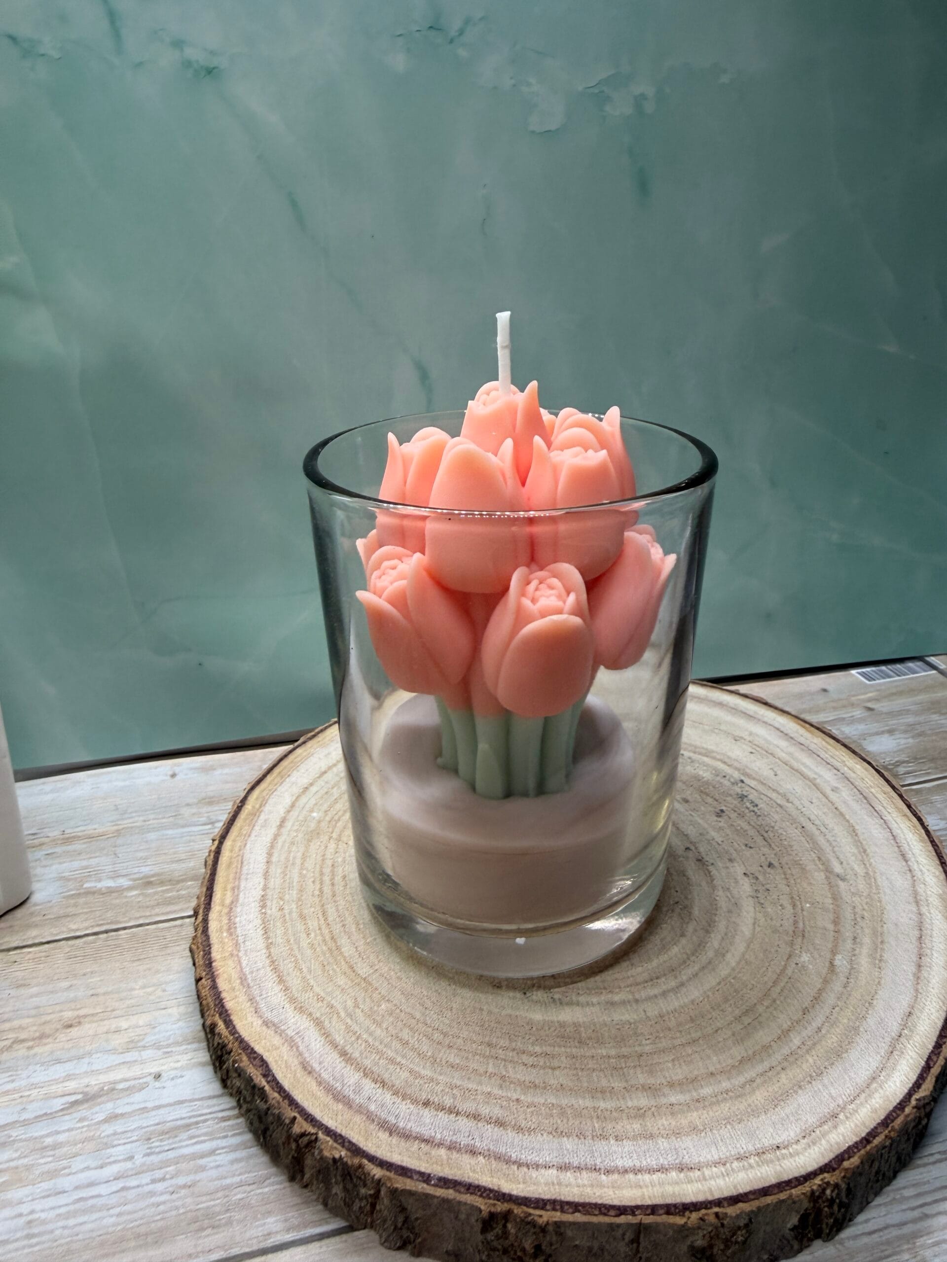 Tulipános gyertya üvegben – barack