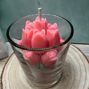 Rózsaszín tulipános üveges gyertya