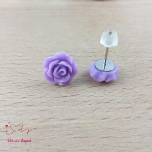 Lila rózsás fülbevaló 10 mm