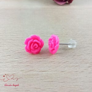 Pink rózsás fülbevaló 10 mm