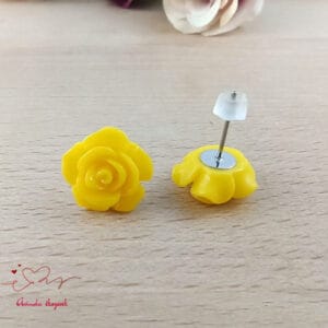 Sárga rózsás fülbevaló 14 mm