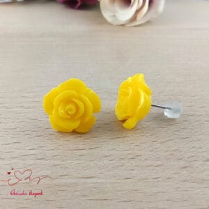Sárga rózsás fülbevaló 14 mm