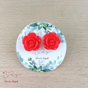 Piros rózsás fülbevaló 14 mm