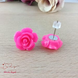 Sötétrózsaszín rózsás fülbevaló 14 mm