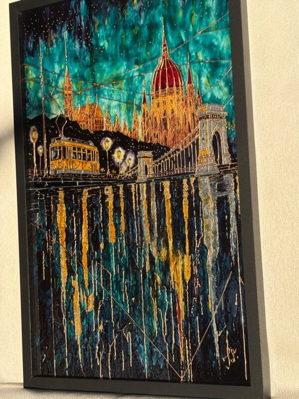 Budapest emlékei a Dunában-üvegfestmény