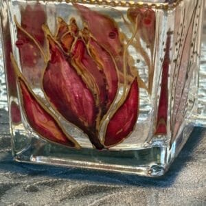 Kézzel festett üveg mécsestartó – Tulipán kollekció – bordó