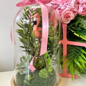 Flamingo üvegbúra asztaldísz
