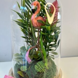 Flamingo üvegbúra asztaldísz