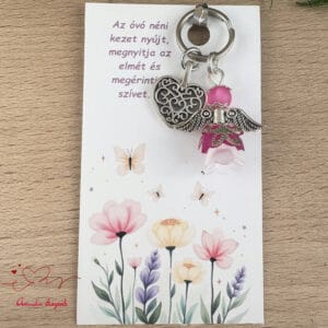 Óvónéni dadus ajándék angyal kulcstartó pink