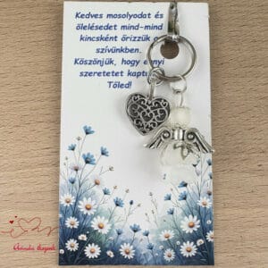 Óvónéni dadus ajándék angyal kulcstartó fehér