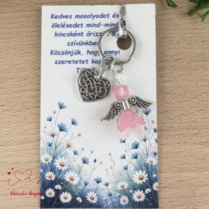 Óvónéni dadus ajándék angyal kulcstartó rózsaszín