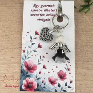 Óvónéni dadus ajándék angyal kulcstartó fekete-fehér