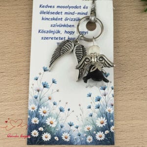 Óvónéni dadus ajándék angyal kulcstartó fekete-fehér