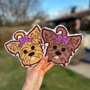 Hímzett poháralátét, yorkie kutyafej