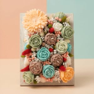 Képkeret, szójaviaszból készült virágokkal díszítve🌸