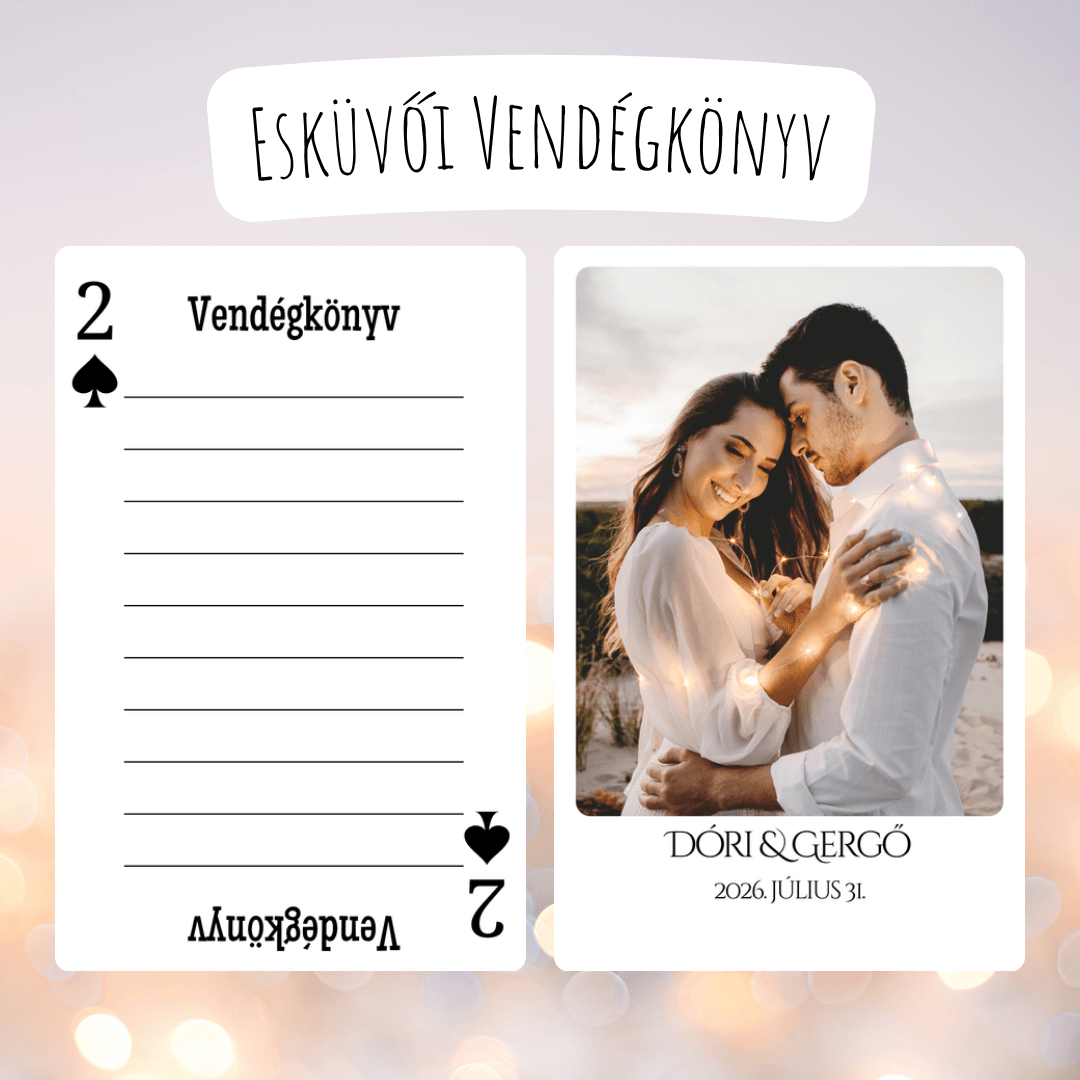 Esküvő vendégkönyv / Francia kártya / Póker / Fényképes kártyajáték / Egyedi kártyapakli