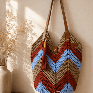 Toscana kézzel horgolt chevron mintás válltáska
