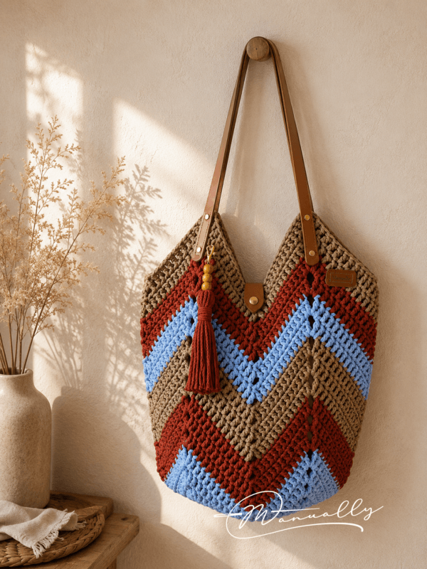 Toscana kézzel horgolt chevron mintás válltáska