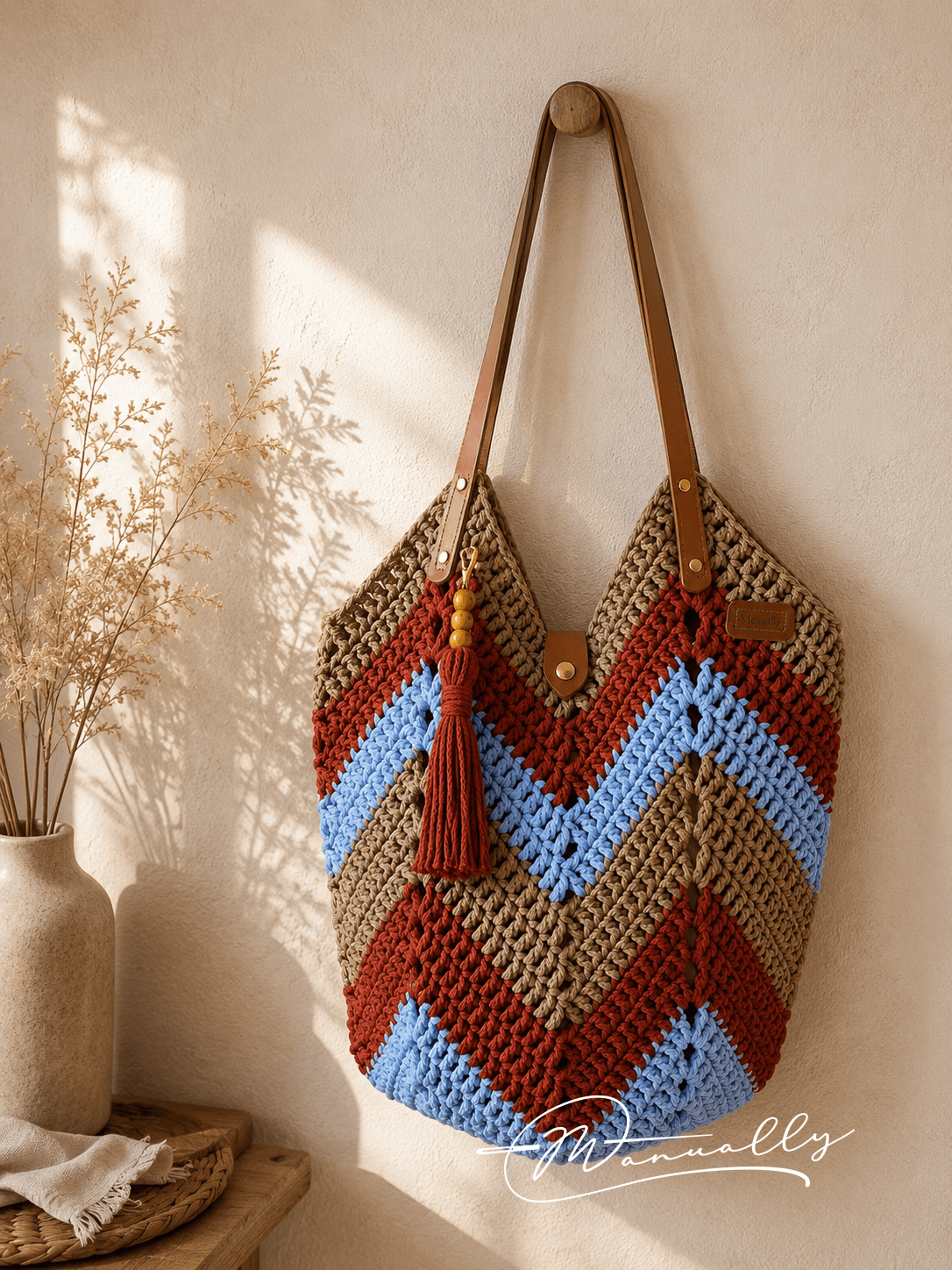 Toscana kézzel horgolt chevron mintás válltáska