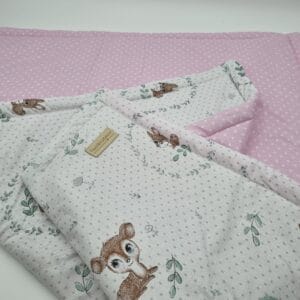 Őzikés babatakaró – rózsaszín pöttyös pamut puhaság – 70*90cm