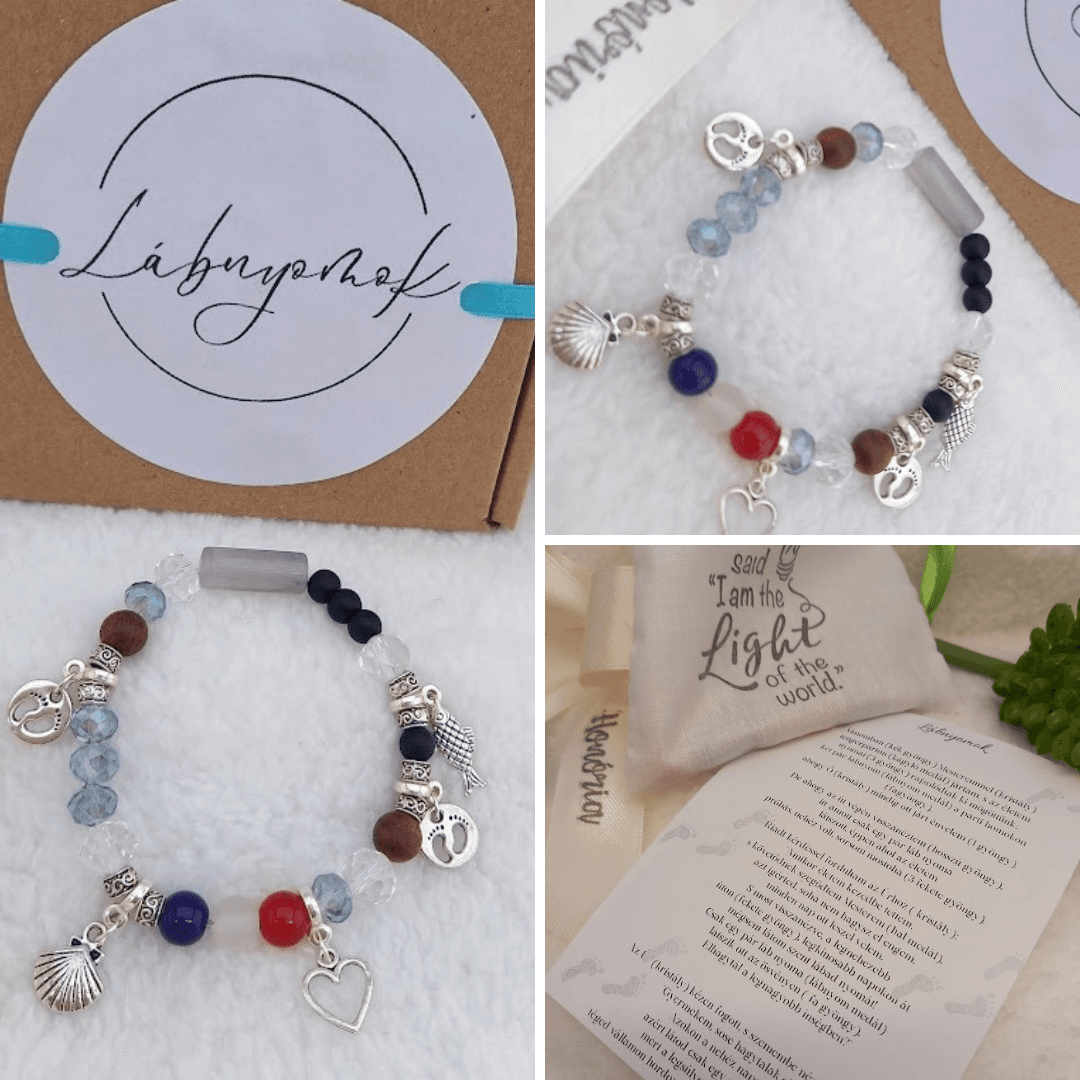 Lábnyomok – keresztény történet karkötő-szürke-065