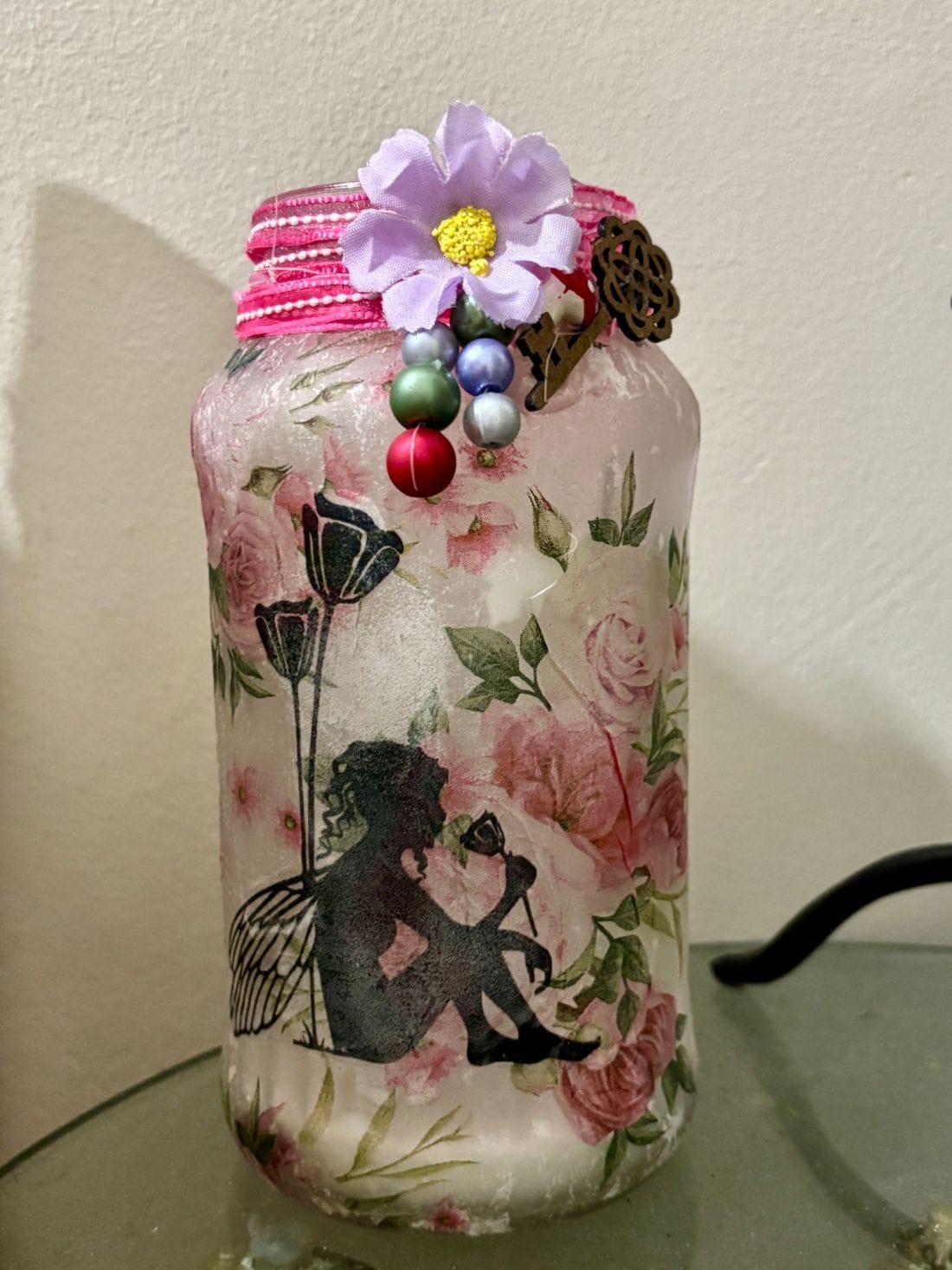 Kézműves tündér sziluettes hangulatlámpa, tündérlámpa