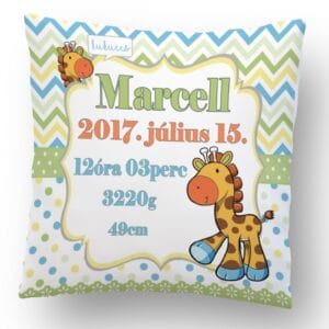 Zsiráfos Megérkeztem párna születési adatokkal