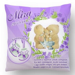 Ajándék párna Keresztelőre LILA macis