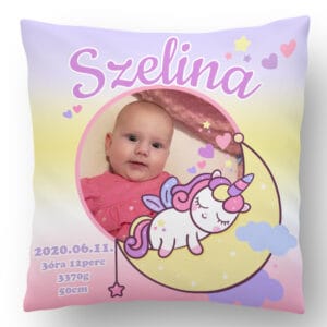 Fényképes Megérkeztem párna Unikornis