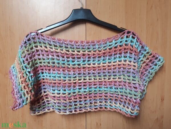 kézzel horgolt hálós, mesh top