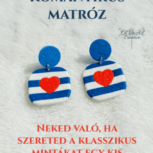Szögletes csíkos-szívecskés tengerész fülbevaló