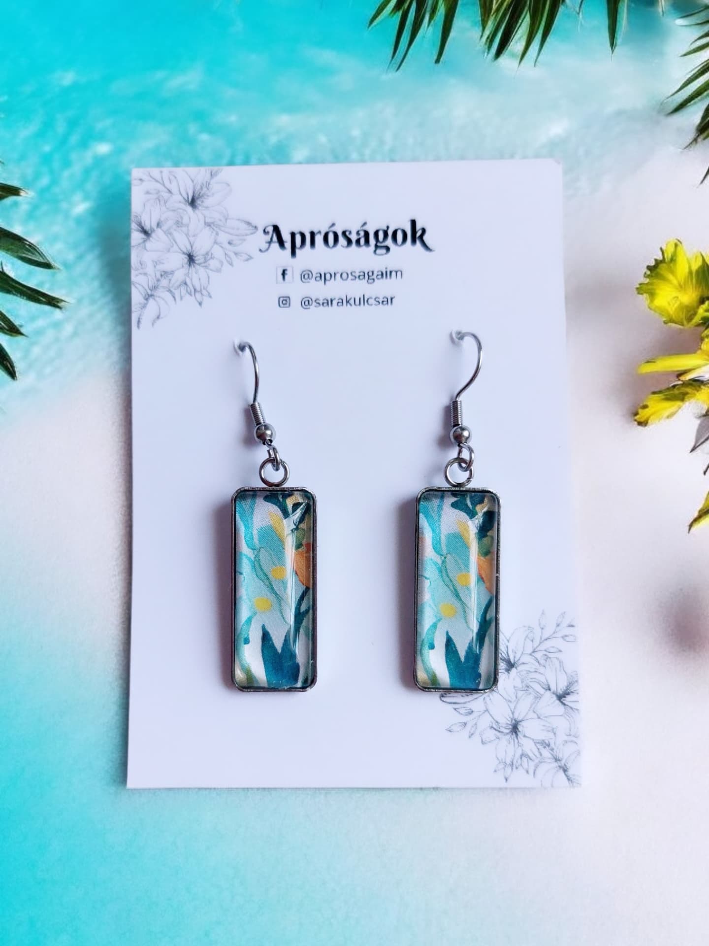 Türkizzöld leveles trópusi fülbevaló
