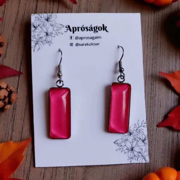 Pink színű téglalap fülbevaló