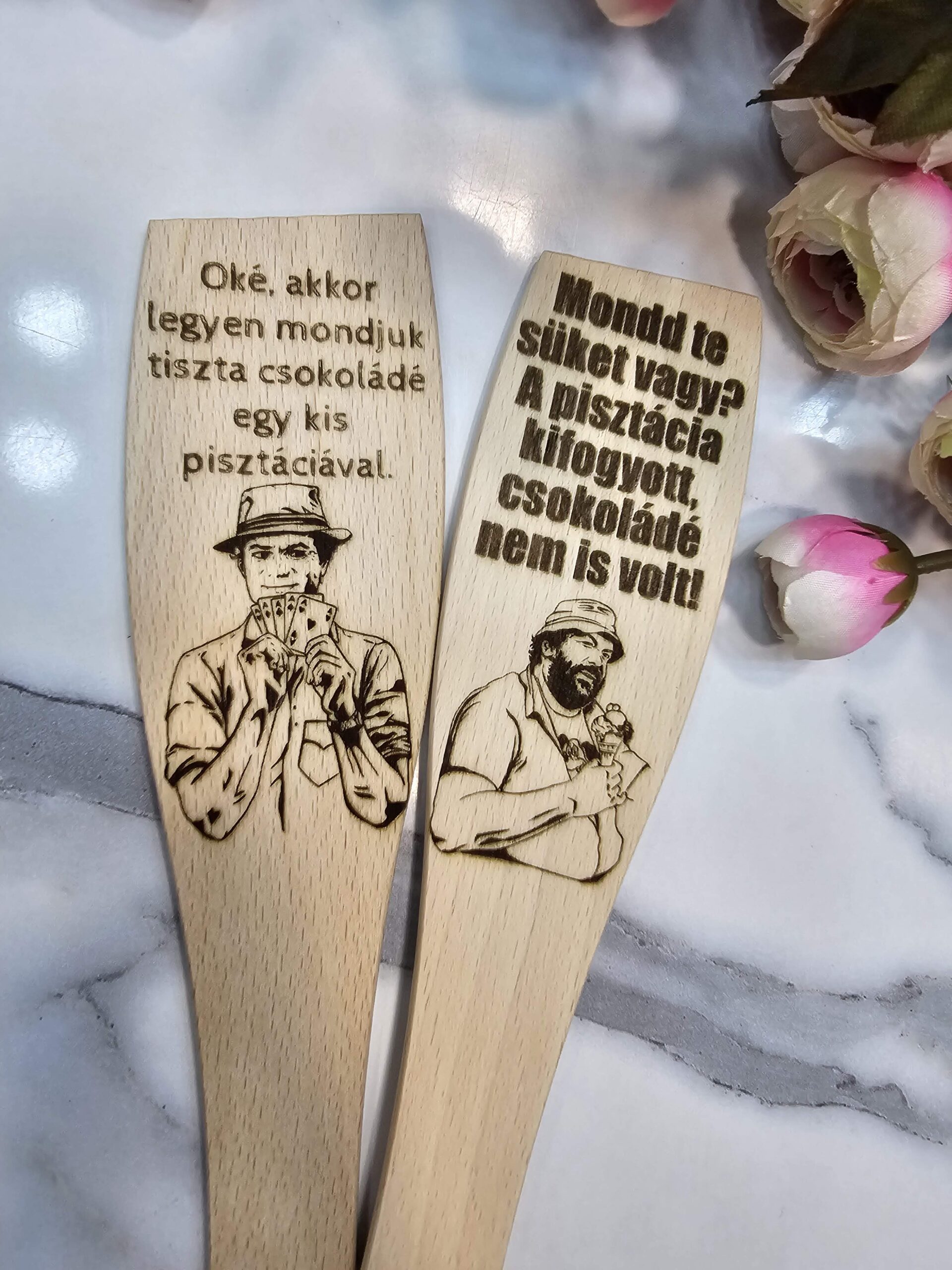 Bud Spencer és Terrence Hill gravírozott fakanál pár