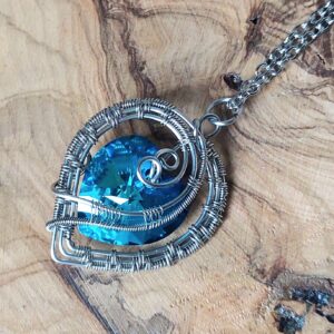 Acél szív nyaklánc nagy swarovski kristállyal