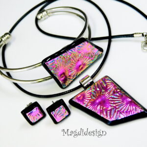 Pink-arany dichroic üveg ékszerszett nyaklánc, karkötő, stiftes fülbevaló