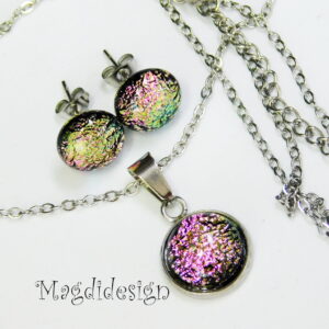 Csillogó rózsaszín dichroic üveg ékszerszett