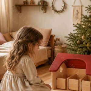 Bokszos CsillagIstálló CsillagMag Meseház Tömör fenyőfából Waldorf ihletésű játék Szabad játék Nyitott végű játék