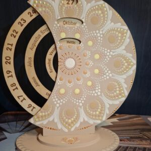 Öröknaptár 21cm bézs-fehér mandala mintával