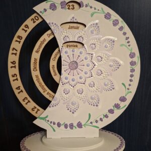 Öröknaptár 21cm levendulás mandala mintával fehér alapon