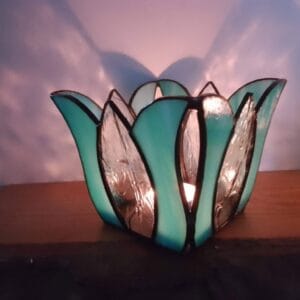 Türkizzöld Tulipán Tiffany gyertyatartó