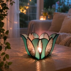 Türkizzöld Tulipán Tiffany gyertyatartó