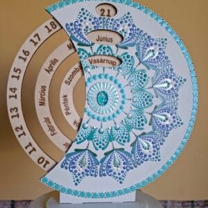 Öröknaptár 25cm türkiz mandala mintával fehér alapra, bármilyen felirattal