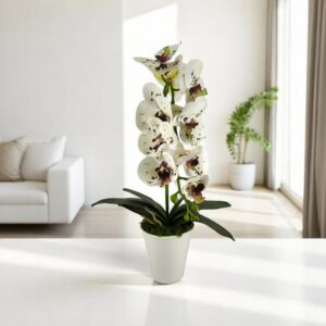 Fehér burgundi pöttyös nagyméretű egyszálas élethű orchidea OR122