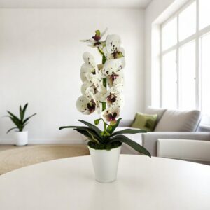 Fehér burgundi pöttyös nagyméretű egyszálas élethű orchidea OR122