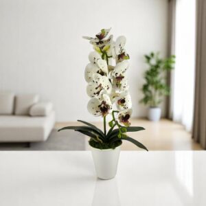 Fehér burgundi pöttyös nagyméretű egyszálas élethű orchidea OR122